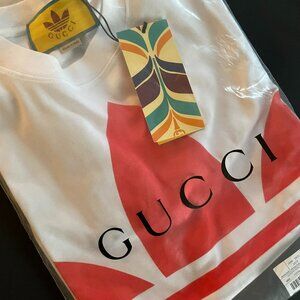 NWT GUCCI x Adidas White  Logo T-Shirt Men's Size XXS US0 Cotton Jersey 723384